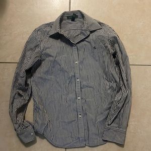 Ralph Lauren, Striped black and white long sleeve shirt. Size Small.